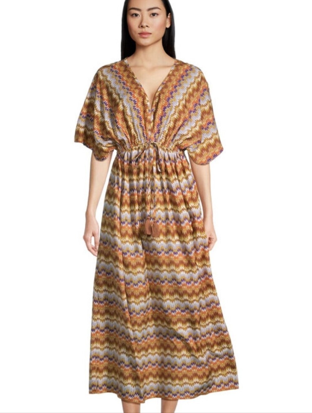 World Market Mira Ritmo Geometric Kaftan Maxi Dress S/M Boho Resort